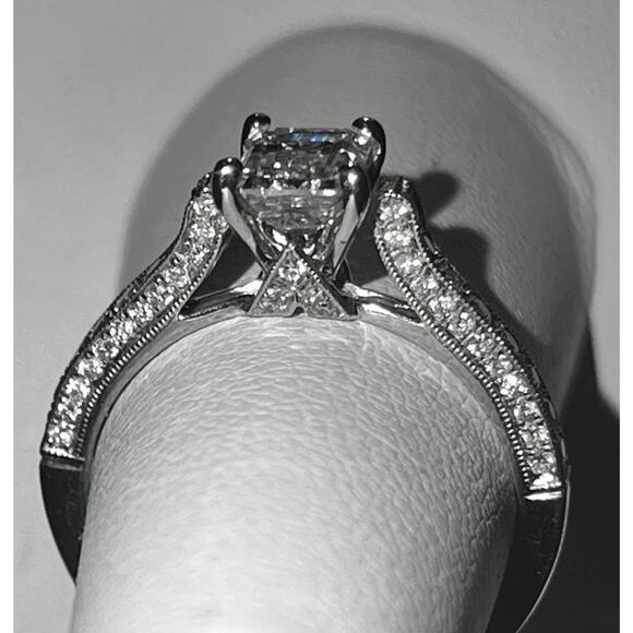 jbll Jewelry - 1.85 CTW Emerald Cut Hybrid Diamond Engagement Ring 18K White Gold Pave VVS2 F